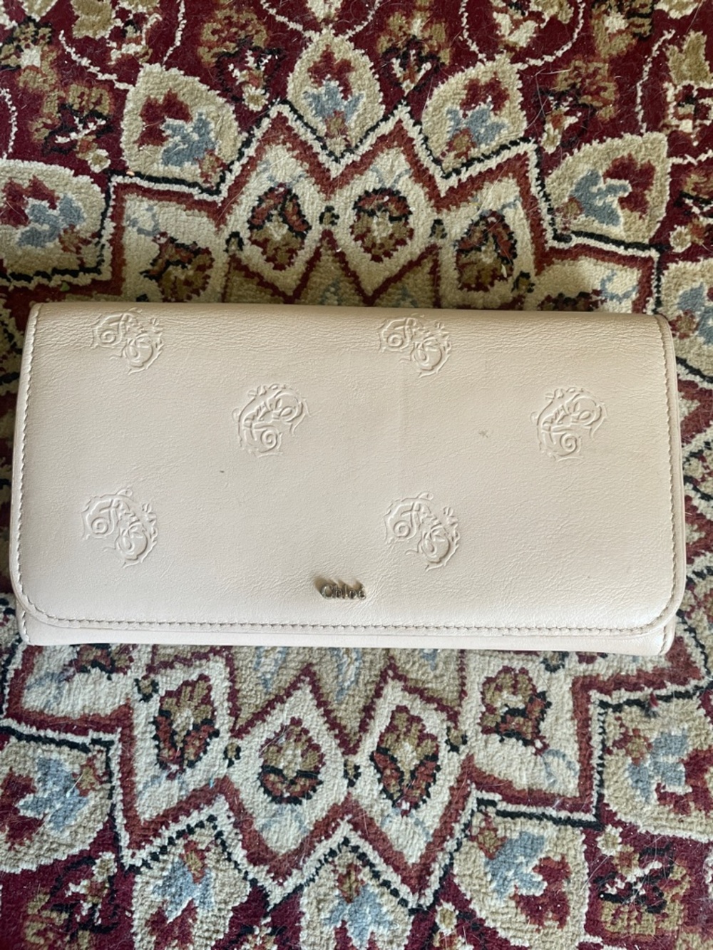 Chloe Cream Embossed Logo Fold Wallet